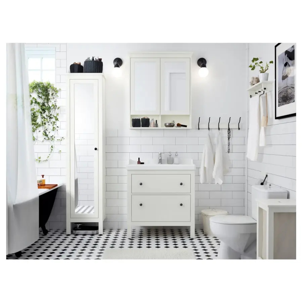 Высокий шкаф для ванной - IKEA HEMNES/ХЕМНЭС ИКЕА, 31x49x200 см, белый