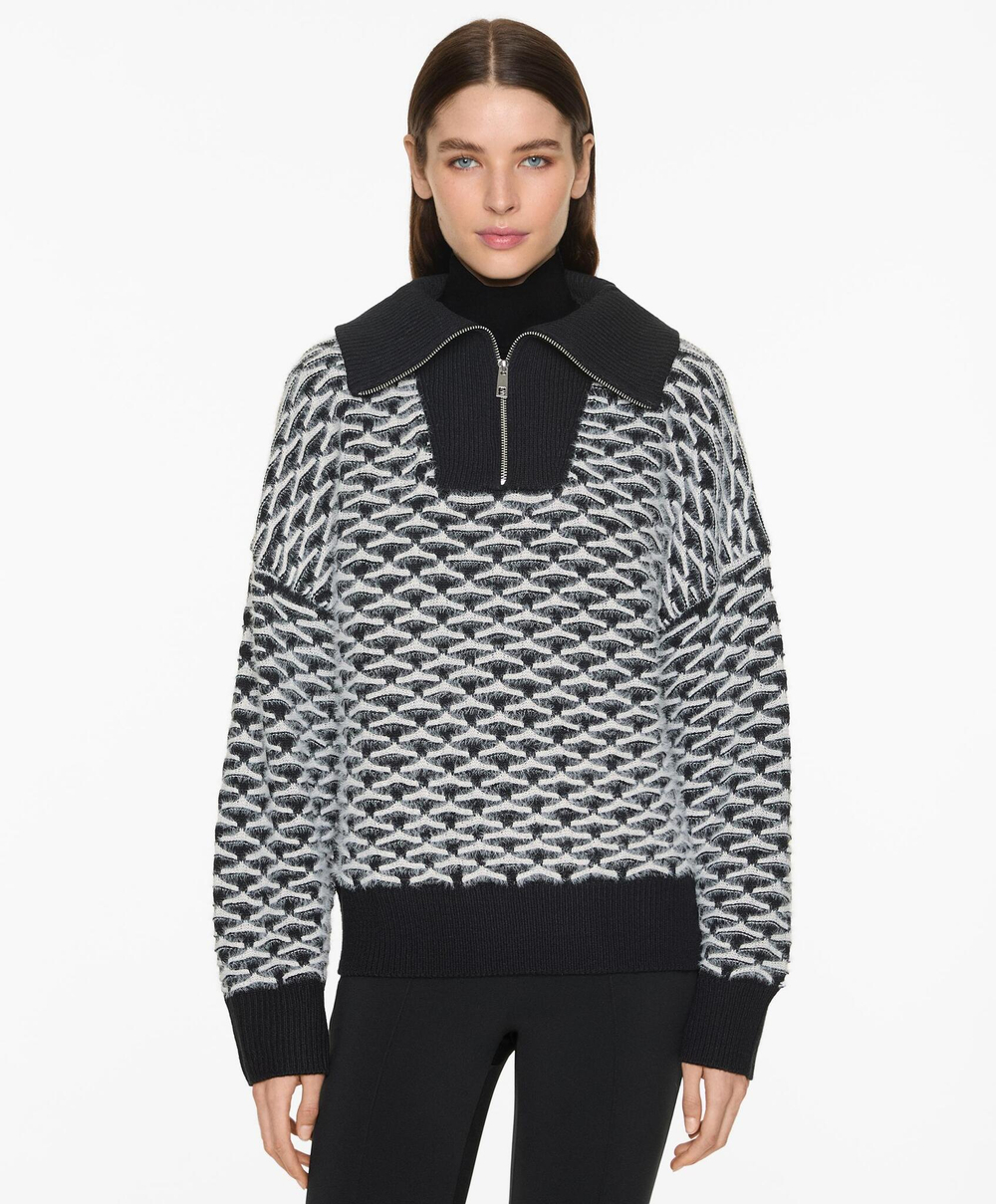 Oysho Свитер из трикотажа с застежкой-молнией, черный