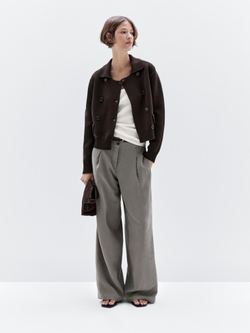 Massimo Dutti Двубортный трикотажный кардиган из 100% хлопка, коричневый