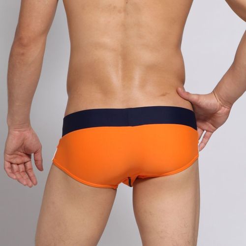 Мужские плавки брифы оранжевые с синим поясом SEOBEAN Swimsuit Orange Blue 20904