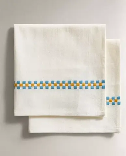 ZARA HOME САЛФЕТКИ ИЗ ХЛОПКА С КОНТРАСТНОЙ КАЙМОЙ (НАБОР ИЗ 2 ШТ.), БЕЛЫЙ/ЗЕЛЕНЫЙ