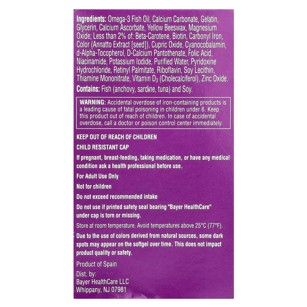 One-A-Day, Пренатальный прием 1 с фолиевой кислотой, ДГК и железом, мультивитаминная / мультиминеральная добавка, 30 мягких таблеток