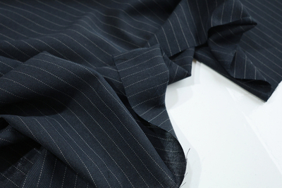 ТЕМНО-СИНИЙ - Смесовая саржа в ёлочку и полоску (1360 Евгения)