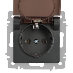 Розетка Intro Accent 6-203-07 2P+E Schuko с крышкой, 16А-250В, IP20, СУ, AL/CU, графит | Intro