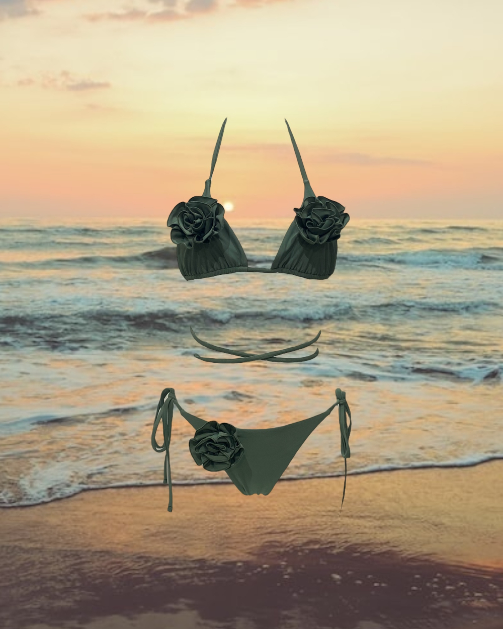 Купальник Флауэр Триангл хаки пошив