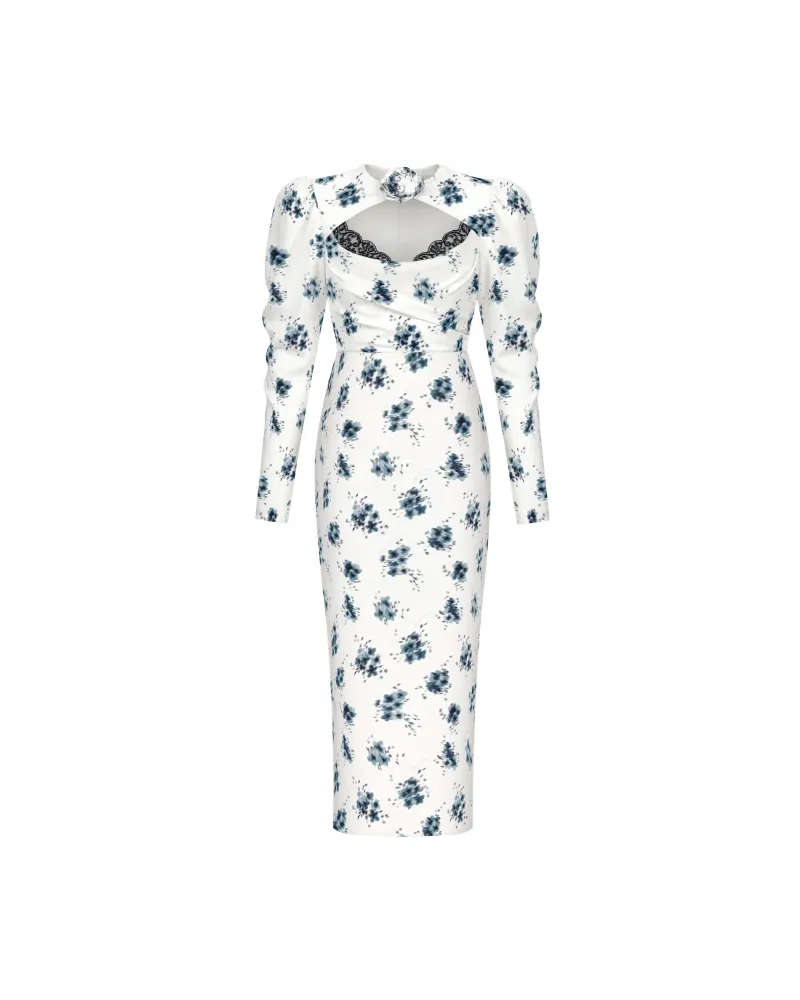 Мейсел миди (Macel midi), платье миди из молочного крепдешина с цветочным принтом