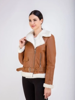 Дубленка зимняя натуральная короткая авиатор Турция