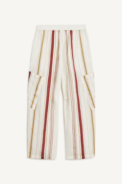 ZARA БРЮКИ СО СРЕДНЕЙ ТАЛИЕЙ ИЗ 100% ЛЬНА, БЕЛЫЙ / КРАСНЫЙ