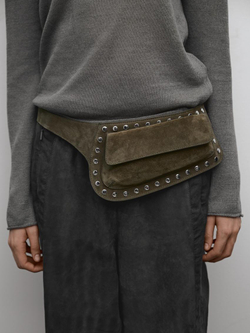 Massimo Dutti Замшевая поясная сумка с заклепками, зеленый