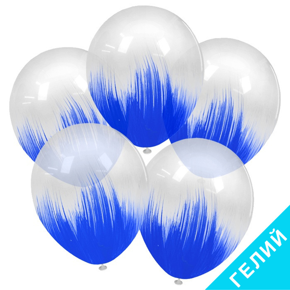 Воздушные шары Орбиталь с рисунком Синий браш, 5 шт. размер 12" #811004