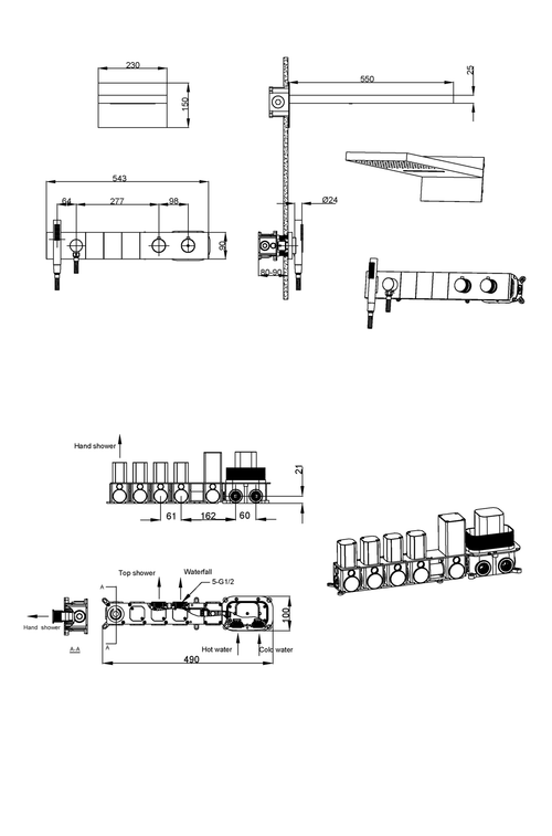 Boheme Встроенная душевая система ZODIAC с термостатом, трехпозиционная Nikel Brush