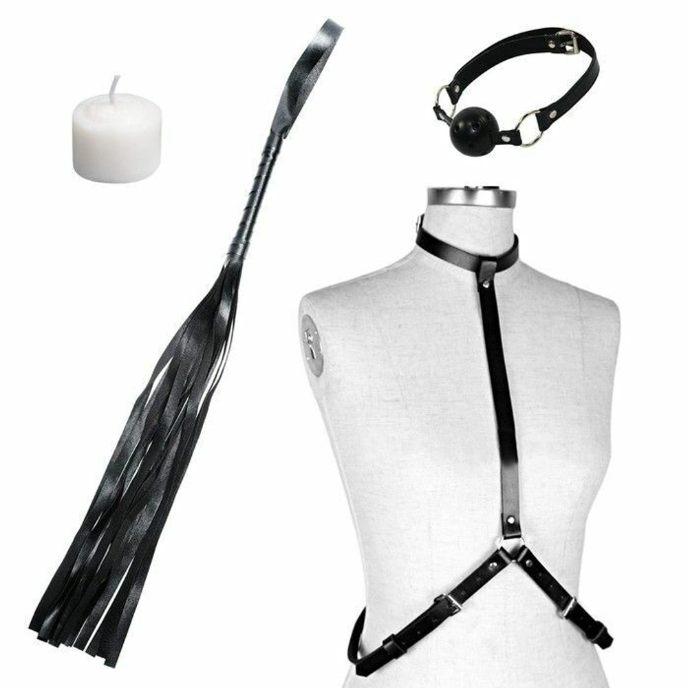 Эротический БДСМ-набор «Наказание» из 4 предметов (Цвет: черный)