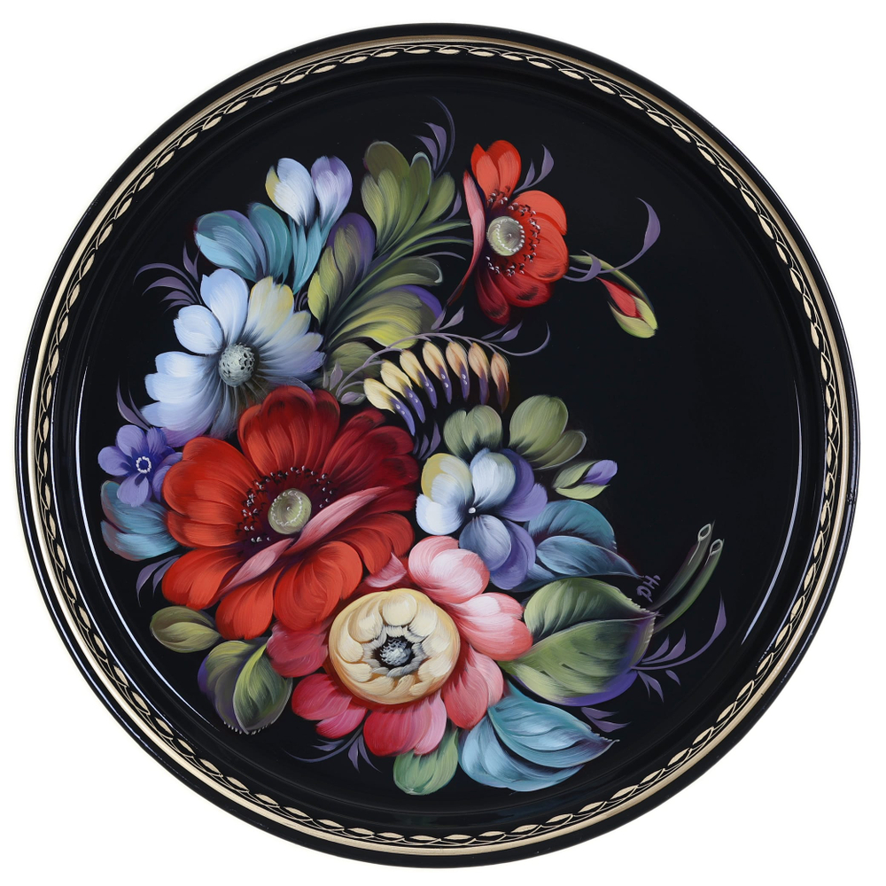 Жостовский поднос декоративный, размер 30 см (A9), металлический