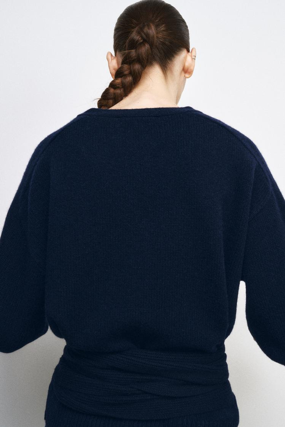 ZARА КАРДИГАН ИЗ 100% ШЕРСТИ С ОБЪЕМНЫМИ РУКАВАМИ, МОРСКОЙ СИНИЙ