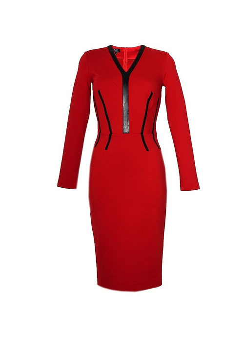 Платье с вертикальными вставками из экокожи 18-16FW