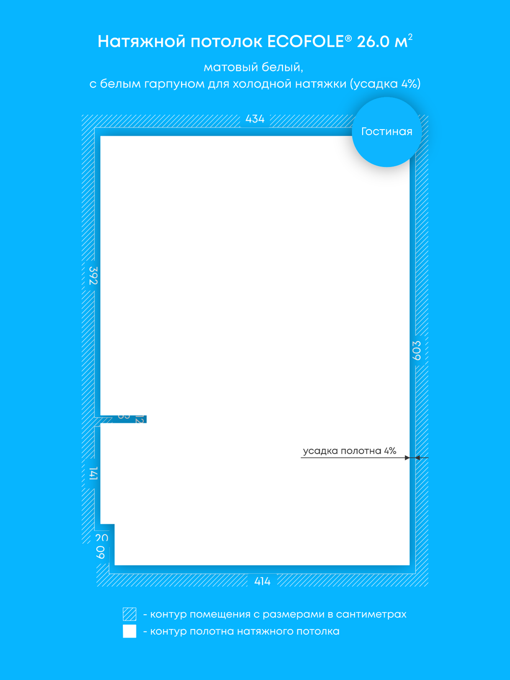 Натяжные потолки: 26 м2, 11.6 м2