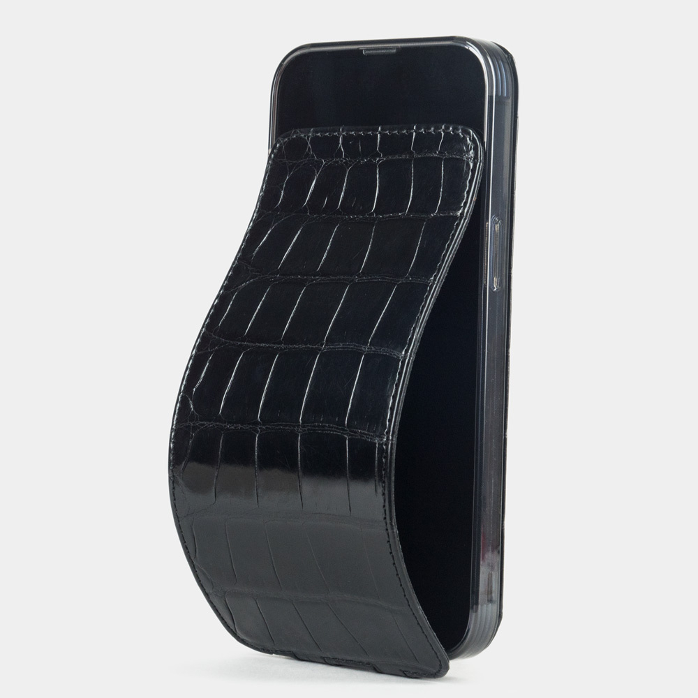 Чехол для iPhone 14 Pro Max из кожи крокодила, черного цвета