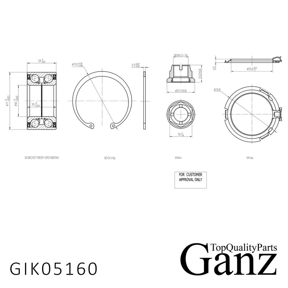 Подшипник ступицы передней RENAULT Megane II/Scenic II 02-09 GANZ GIK05160