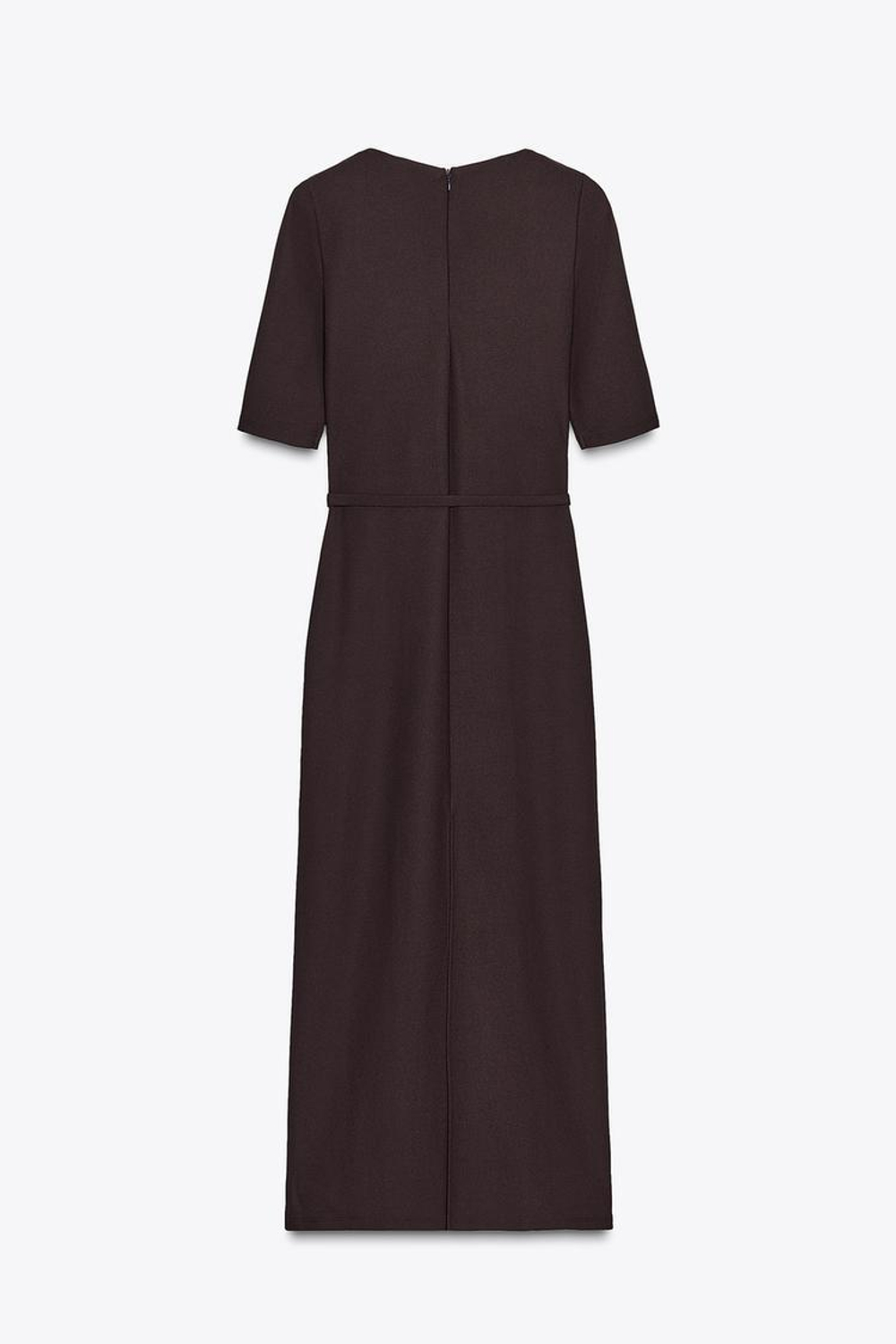ZARA ДЛИННОЕ ПЛАТЬЕ С ПОЯСОМ, ШОКОЛАДНЫЙ