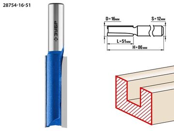 ЗУБР 16 x 51 мм, хвостовик 12 мм, фреза пазовая прямая. удлиненная, Профессионал (28754-16-51)