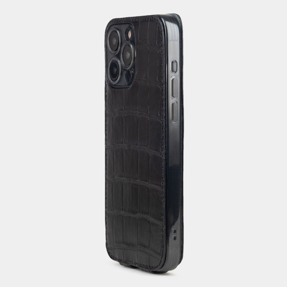 Чехол для iPhone 15 Pro Max из кожи крокодила, черного цвета