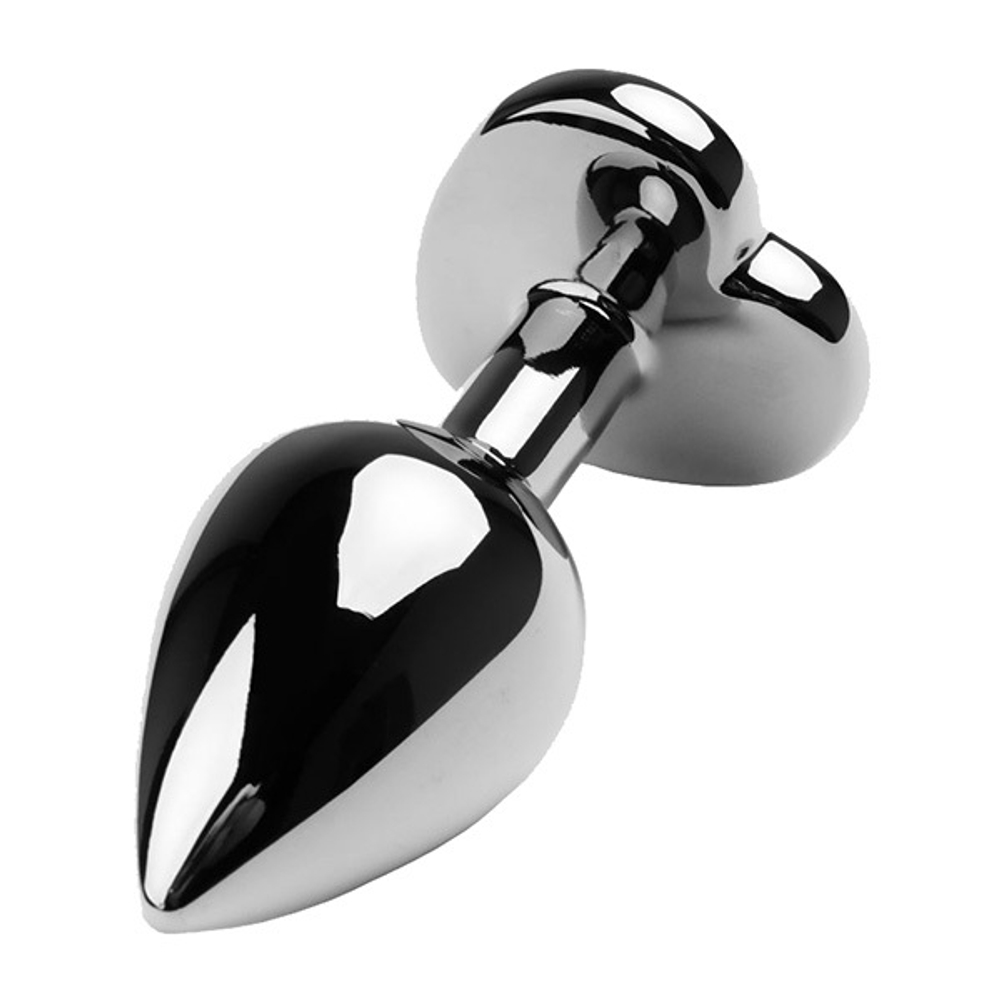 Серебристая анальная втулка 9,5см с фиолетовым стразом сердцем ToyFa Metal 717019-4