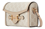 GUCCI Horsebit 1955 Canvas With Leather Trim Box Bag Shoulder Bag, Crossbody Bag Mini Women"s Beige & White