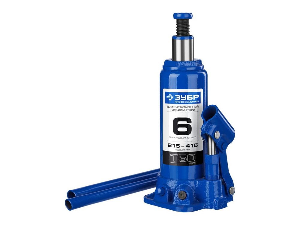 Домкрат гидравлический бутылочный 6т высота подъема 215-415мм в кейсе ЗУБР Х