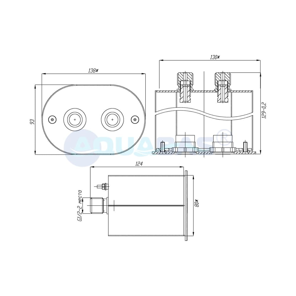 АД.02.2/1 Адаптер для двух сенсорных пьезокнопок ПК.01 плитка, AISI-316