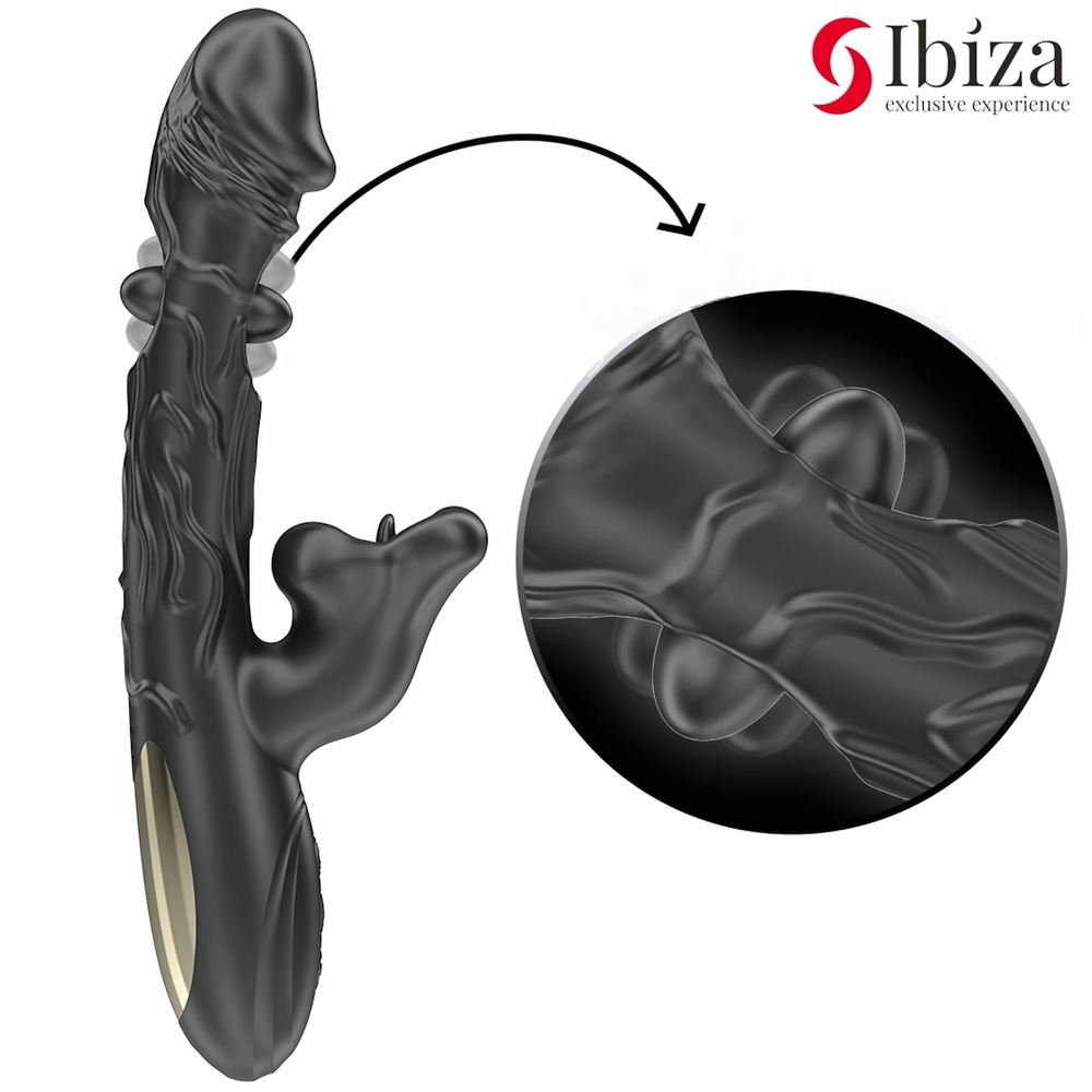 Черный вибратор с режимами колебаний и посасывания - 23,5 см. (Цвет: черный)