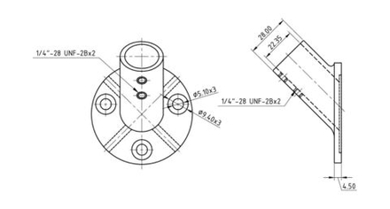 Основание стойки леера 7/8" (22 мм), 45 град, круглое