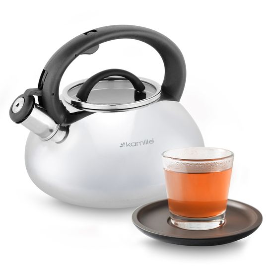 Чайник 3 л. из нержавеющей стали со свистком Kamille KM-0677 и стеклянной крышкой