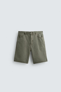 ZARA ДЖИНСОВЫЕ ШОРТЫ REGULAR FIT, ЗЕЛЕНЫЙ/СЕРЫЙ