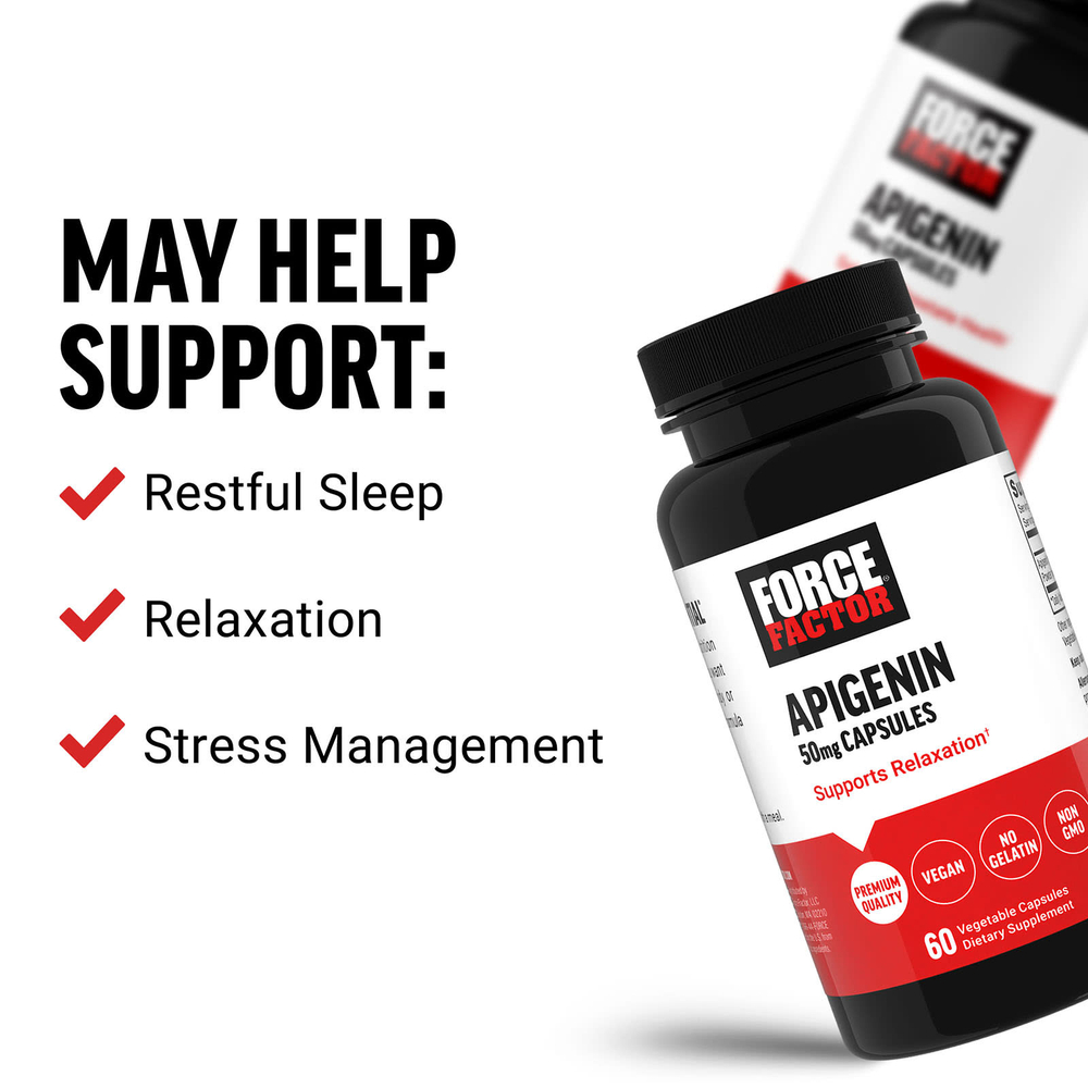 Force Factor, апигенин, 50 мг, 60 растительных капсул