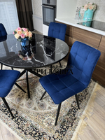 Круглый стеклянный раздвижной стол "Черный оникс" и стулья "ГУЧИ" синий