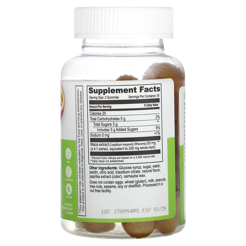 Lifeable, Жевательные мармеладки из корня маки, натуральная маракуйя, 60 жевательных мармеладок (25 мг в 1 жевательной мармеладке)