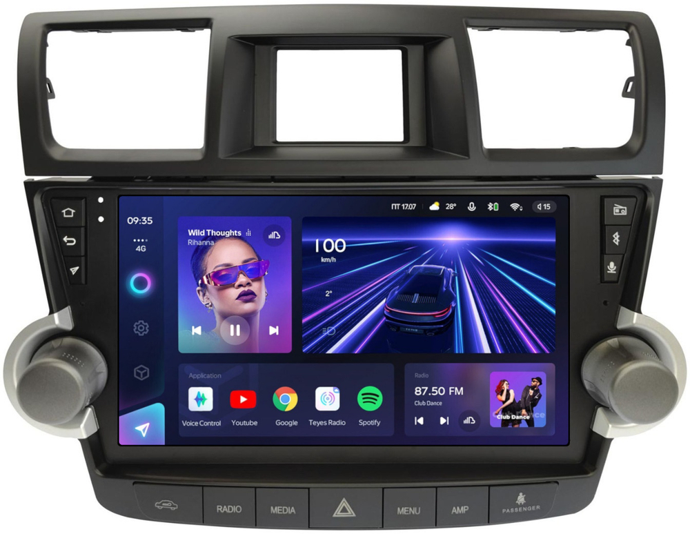 Магнитола для Toyota Highlander 2 XU40 2007-2013 (рамка 10" с крутилками и кнопками) - Teyes CC3-2K на Android 10, 2K QLED, ТОП процессор, CarPlay, 4G SIM-слот