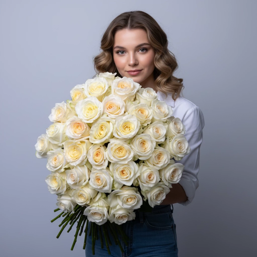 Розы оранжево-белого оттенка сорта Кендилайт в монобукете.