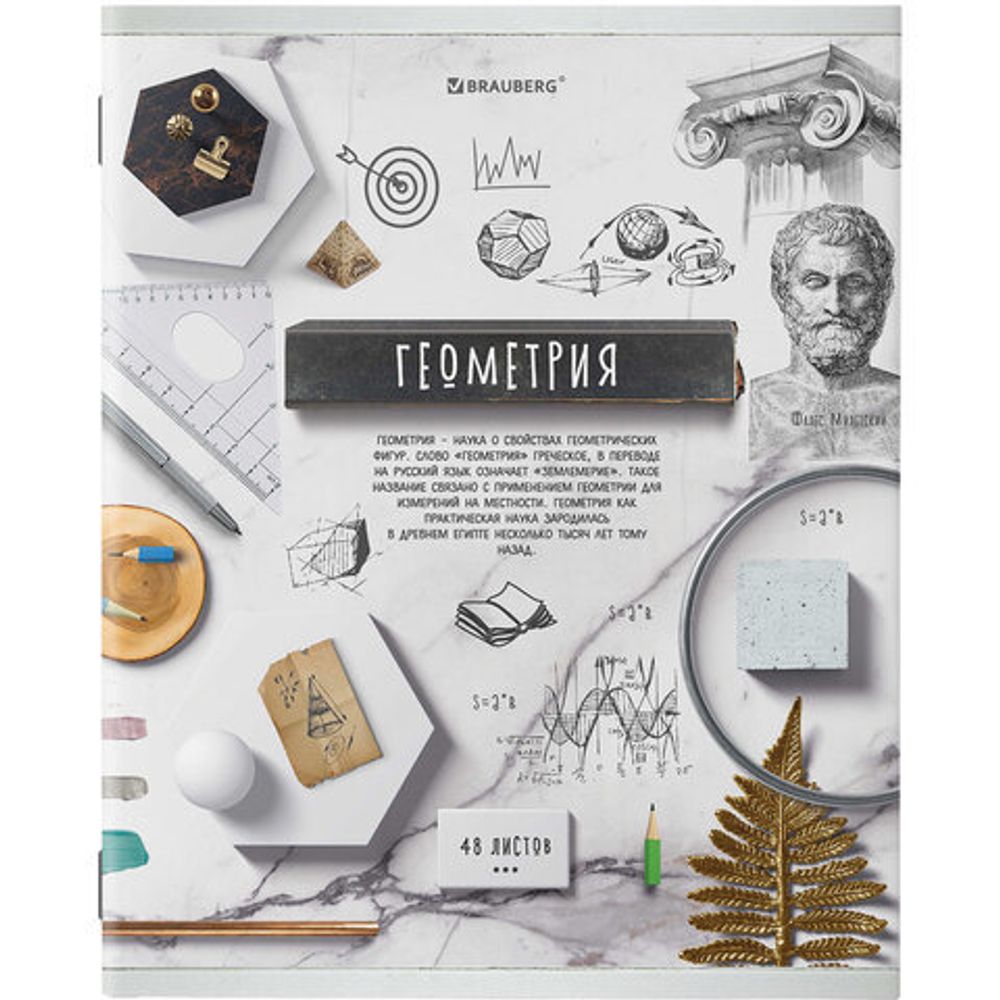 Тетрадь предметная "COLLAGE" 48 листов, TWIN лак, ГЕОМЕТРИЯ, клетка, подсказ, BRAUBERG, 403995