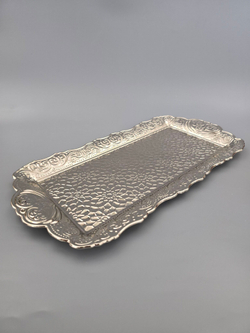 Поднос прямоугольный декоративный 35*18 "Цветок" металлический /ACAR. Турция (серебристый)