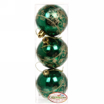 Новогодние шары 6 см (набор 3 шт) «Ажур», зеленый/золото