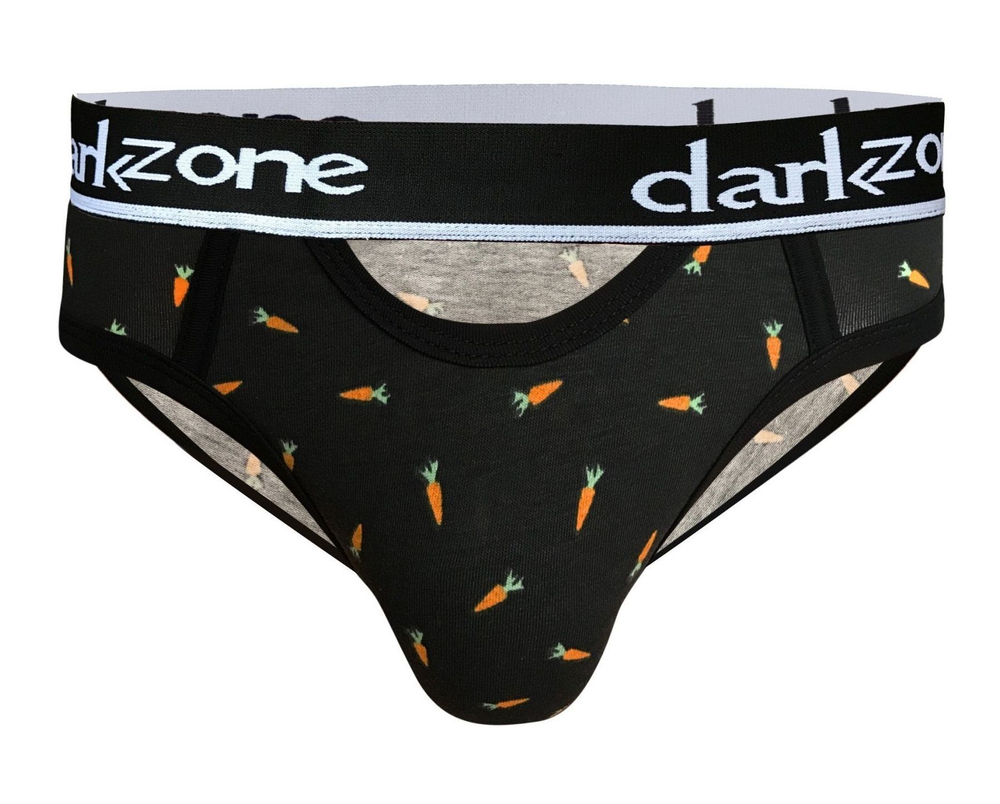 Черные мужские трусы-брифы с вырезом и принтом в виде морковок (Размер: XL) (Цвет: черный)