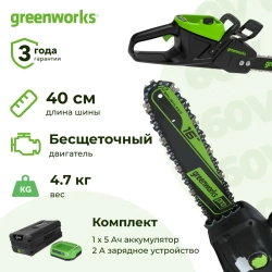 Аккумуляторная цепная пила Greenworks GD60CS25K5 (1 x 5 Ач, ЗУ) 2008907/2944907/2932007