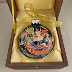 Шар новогодний (круговая роспись Палех) Летучий корабль в футляре