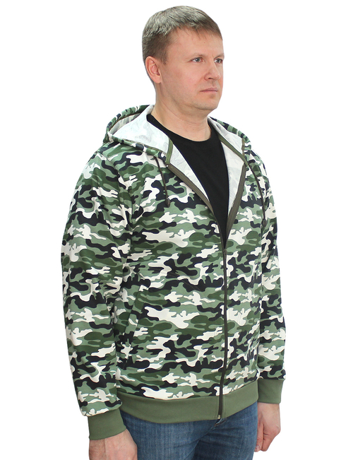 Толстовка на молнии (футер петельный, бело-зелёный КМФ 4465)