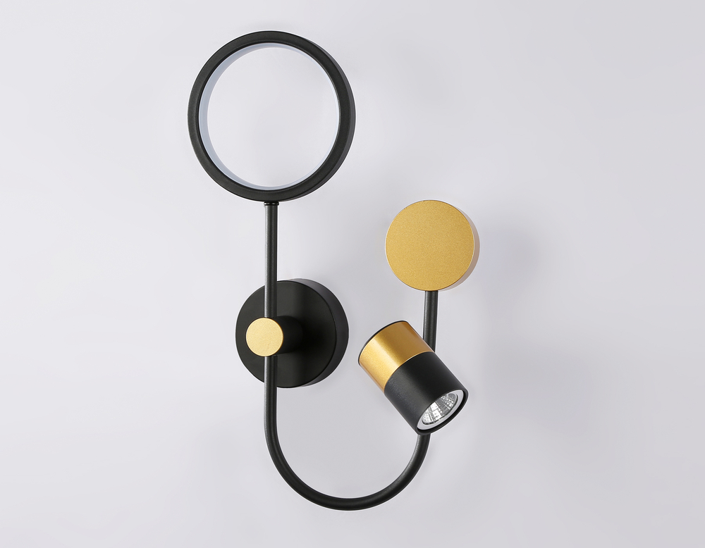 Настенный светодиодный светильник со сменной лампой FL51602/3 BK/GD черный/золото 11W 4200K+GU10 424*275*100