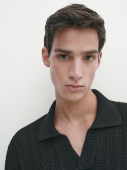 Massimo Dutti Поло в рубчик с короткими рукавами, черный