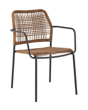 Стул Solaia светло-коричневый с подлокотниками (из металла и искусственного ротанга)