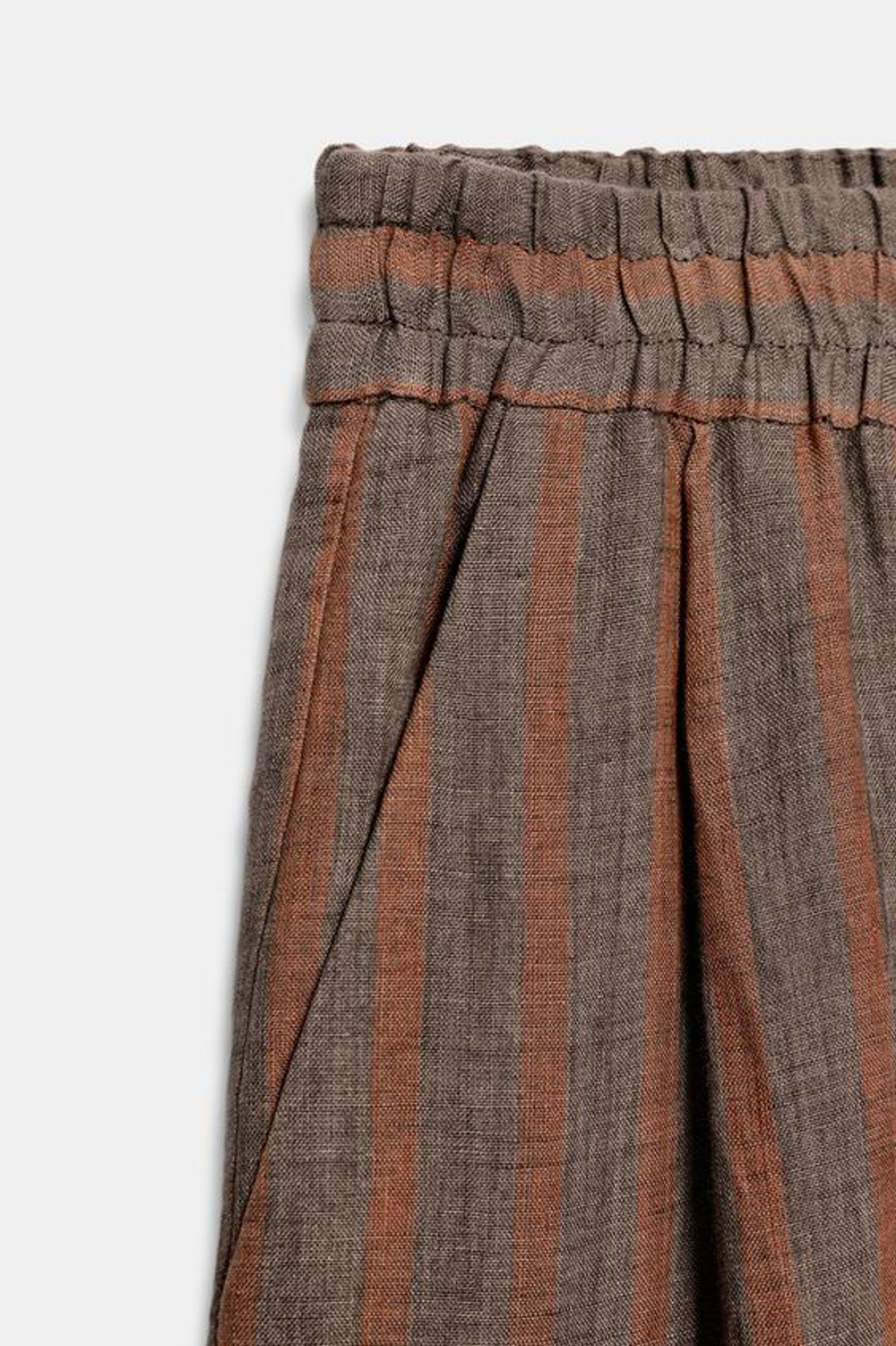 ZARA БРЮКИ В ПОЛОСКУ ИЗ 100% ЛЬНА, КОРИЧНЕВЫЙ