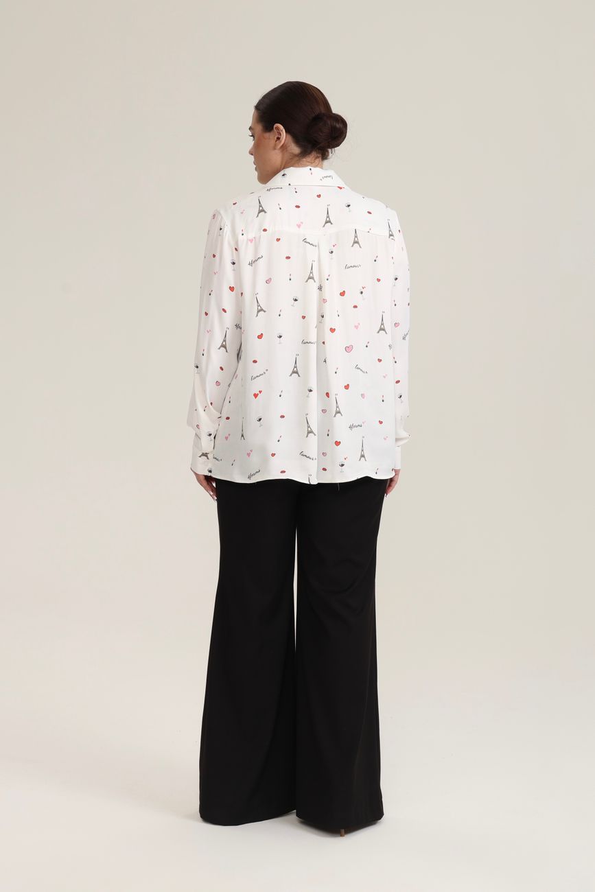 Блузка с отложным воротником, принт Париж